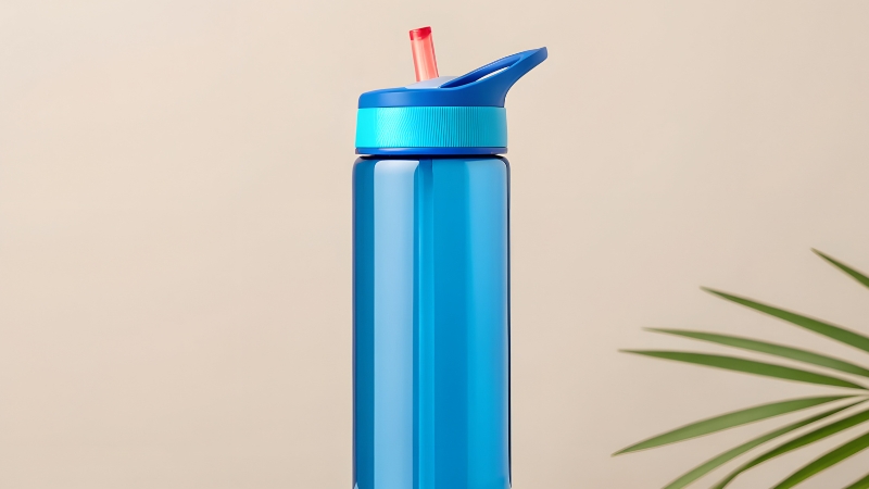 Plava flaša za vodu sa slamčicom